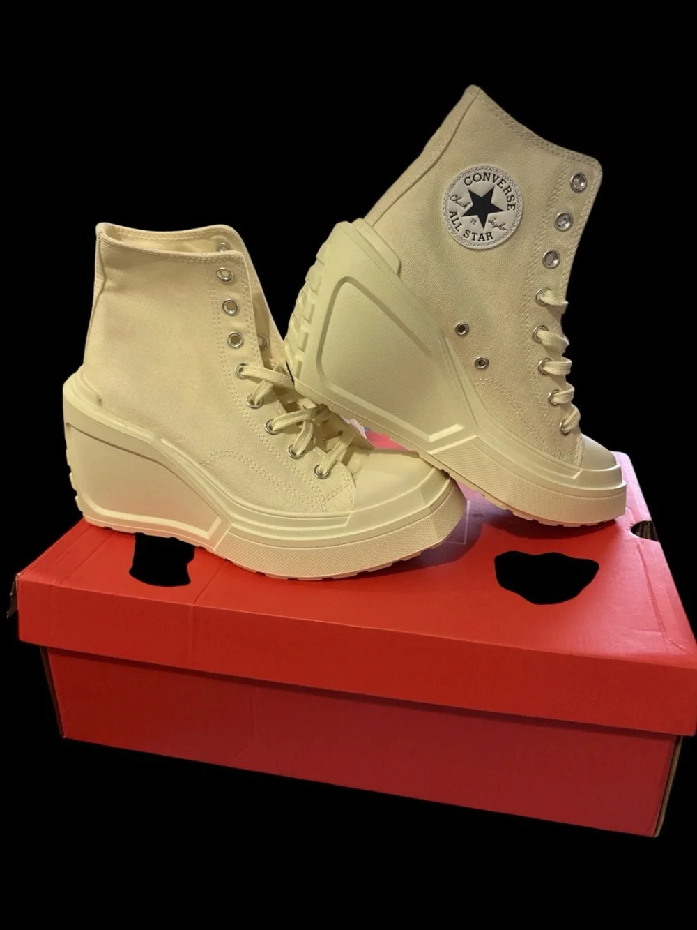 Converse Cream Platform Wedge High Top Sneakers